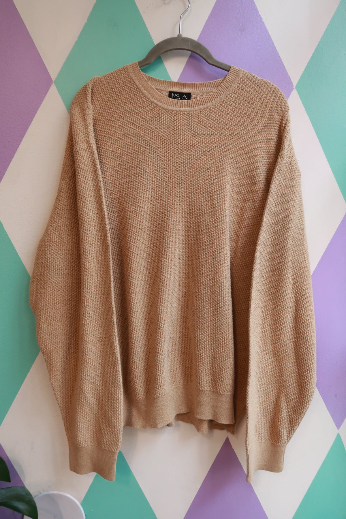 Vintage Tan Textured Crewneck Sweater