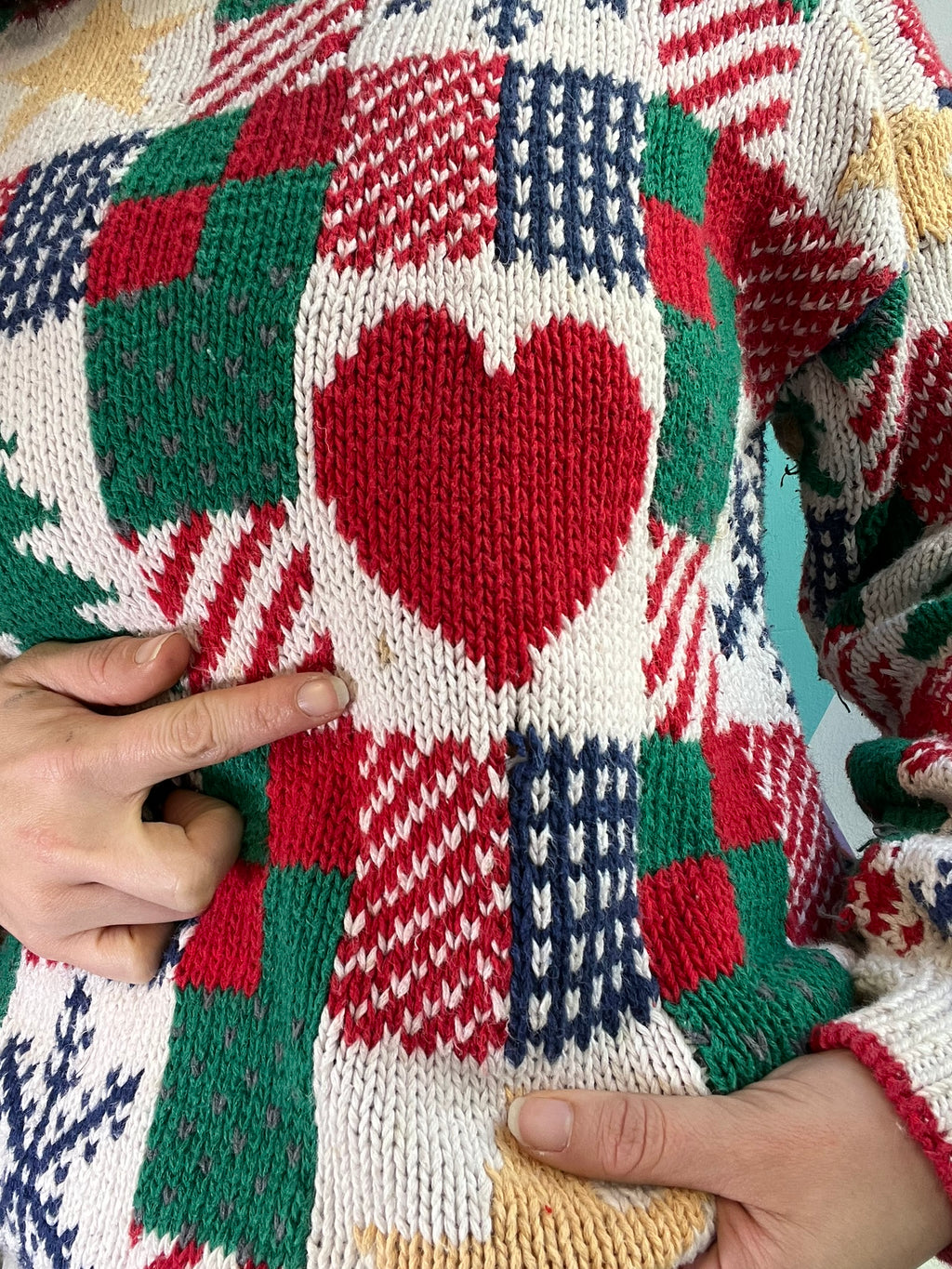 Vintage Christmas Patchwork Knit Sweater - Elektra Vintage