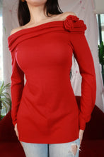 Load image into Gallery viewer, Red Off Shoulder Sweater - Elektra Vintage

