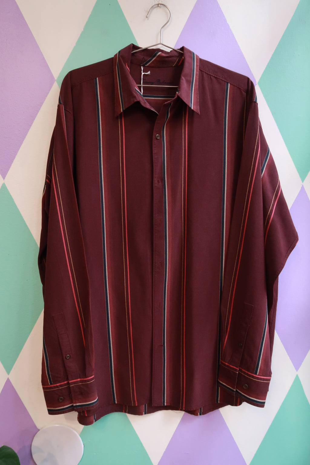 Vintage Burgundy Striped Button Up Shirt