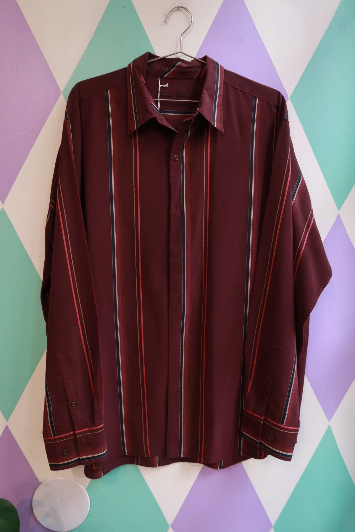 Vintage Burgundy Striped Button Up Shirt