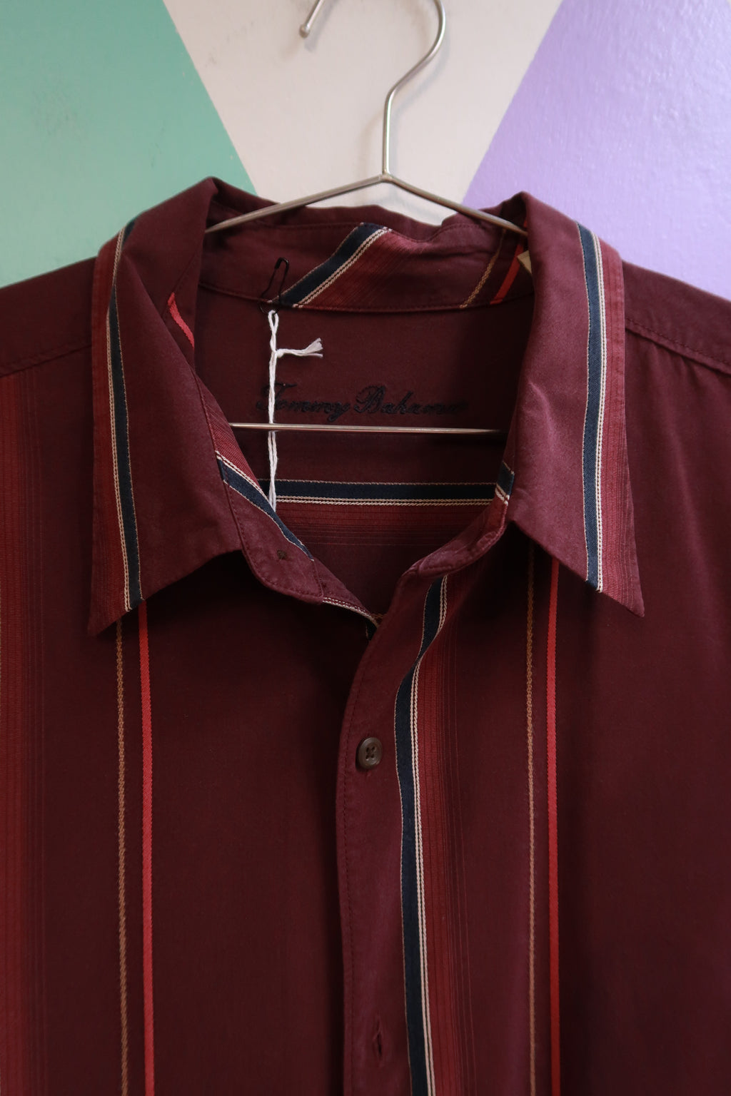 Vintage Burgundy Striped Button Up Shirt