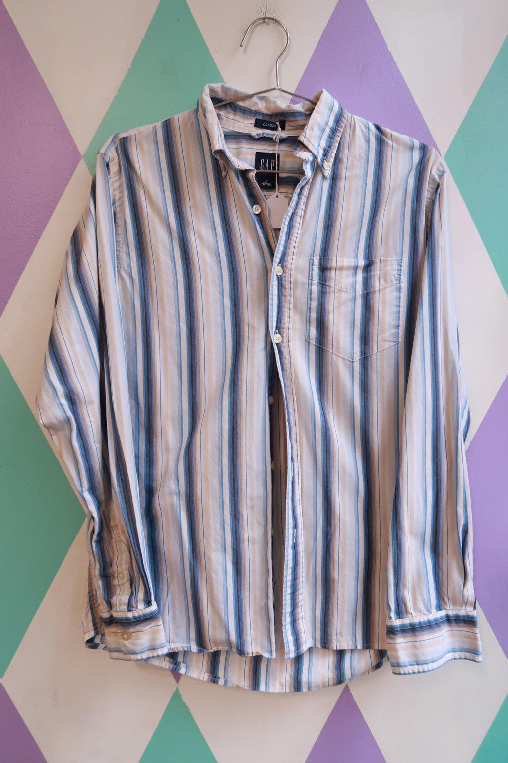 Vintage Gap Blue Striped Button Up Shirt