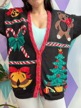 Load image into Gallery viewer, Vintage Christmas Patchwork Knit Cardigan Sweater
