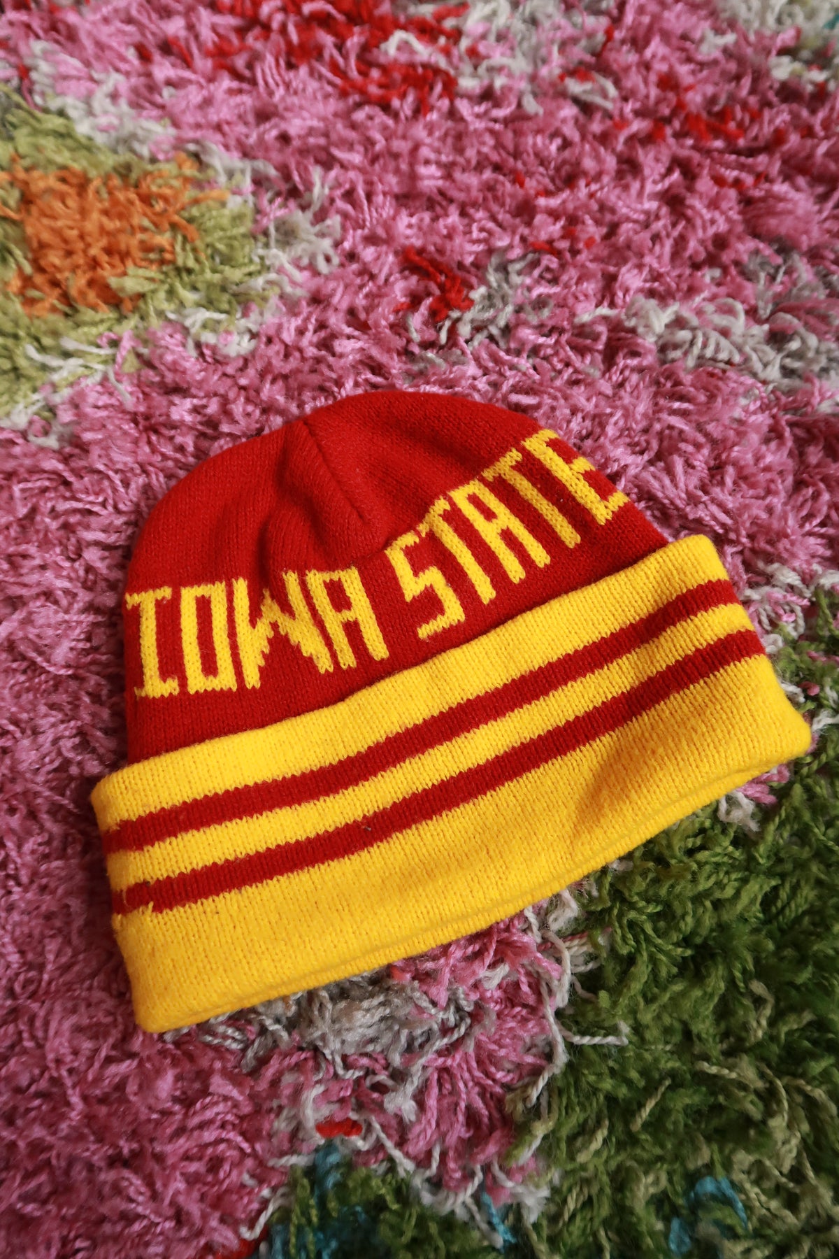 Vintage Iowa State Cyclones Red & Gold Knit Cuffed Beanie College Winter Hat
