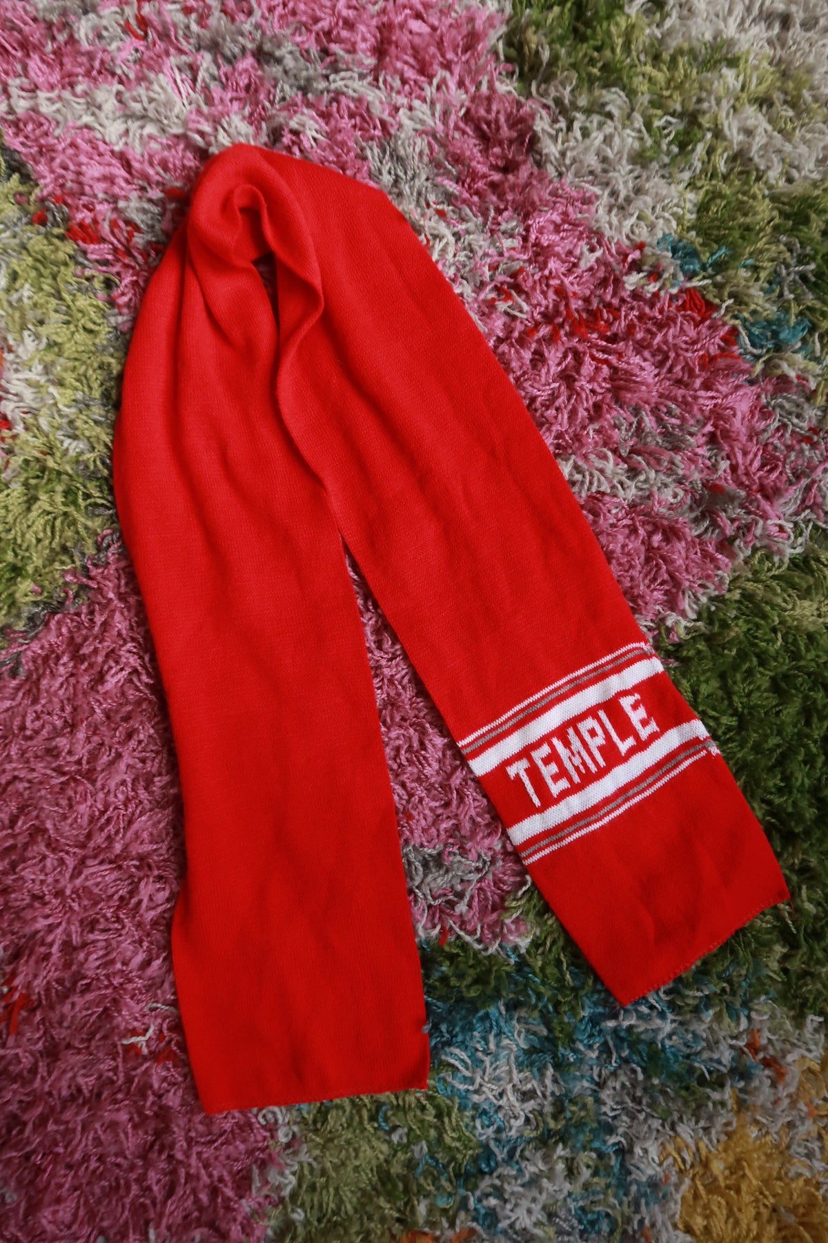 Vintage Temple University Red & White Knit Collegiate Scarf Owls College Winter Scarf