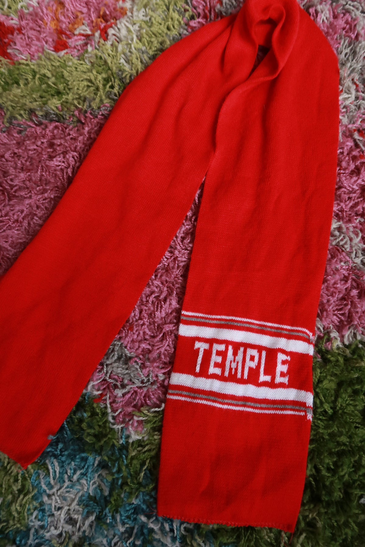 Vintage Temple University Red & White Knit Collegiate Scarf Owls College Winter Scarf