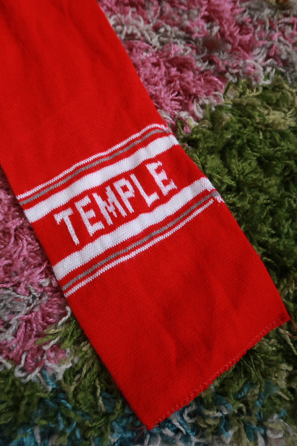 Vintage Temple University Red & White Knit Collegiate Scarf Owls College Winter Scarf