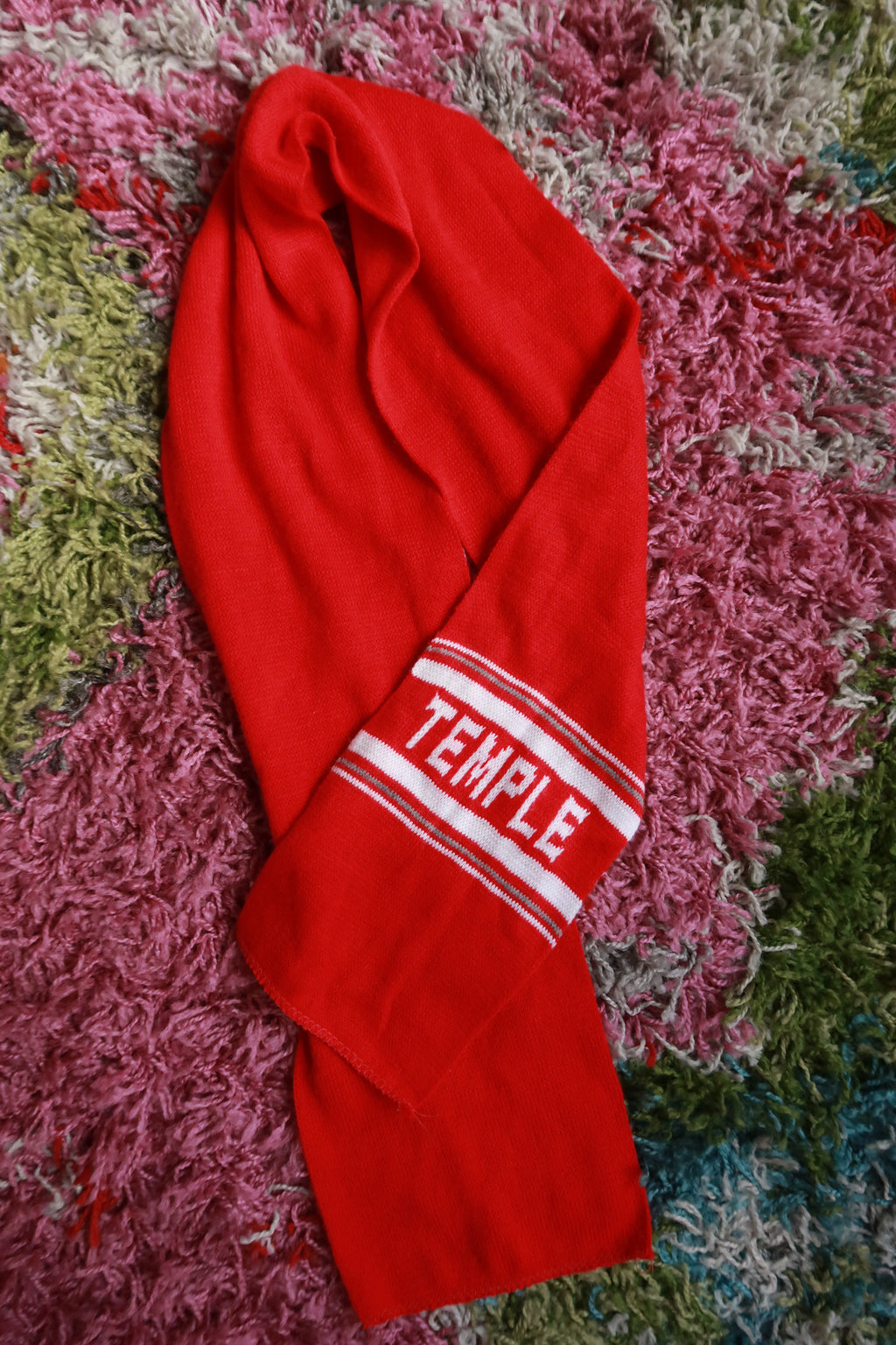 Vintage Temple University Red & White Knit Collegiate Scarf Owls College Winter Scarf