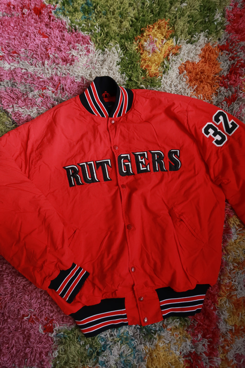 Vintage Rutgers University Red Varsity Bomber Jacket Spellout 32 Collegiate Coat