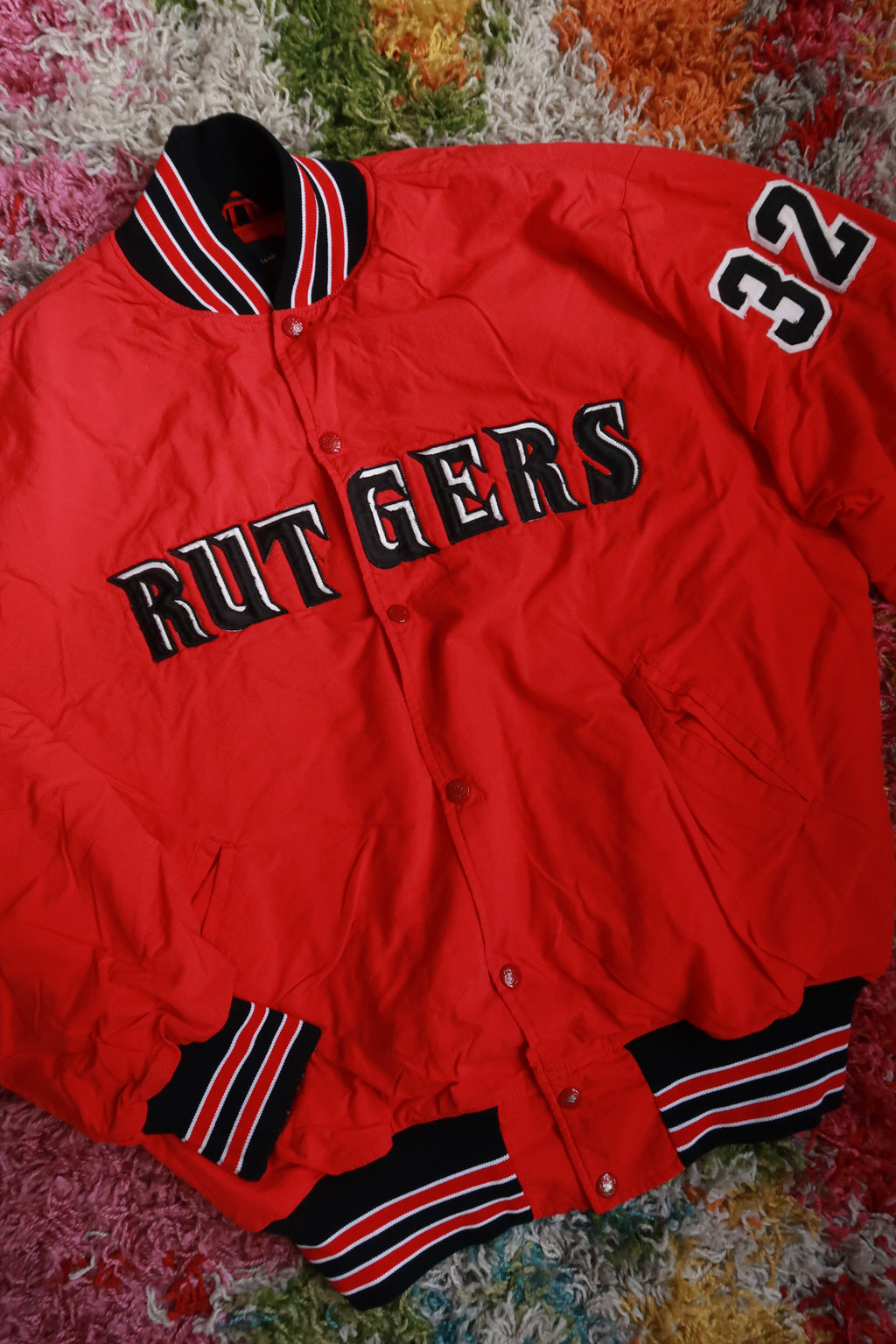 Vintage Rutgers University Red Varsity Bomber Jacket Spellout 32 Collegiate Coat