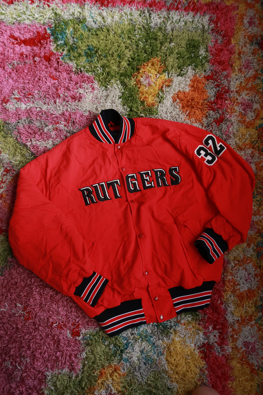 Vintage Rutgers University Red Varsity Bomber Jacket Spellout 32 Collegiate Coat