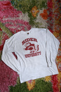 Vintage 90s Rider University Broncs Gray Long Sleeve Mascot Graphic T-Shirt