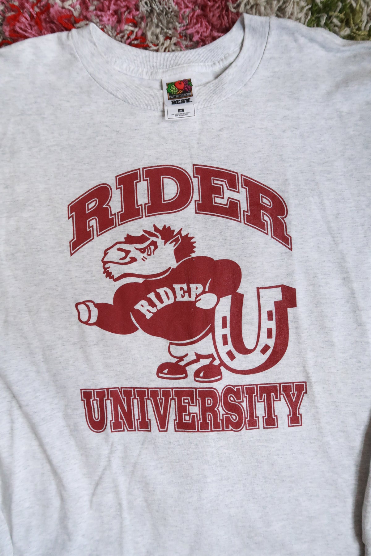 Vintage 90s Rider University Broncs Gray Long Sleeve Mascot Graphic T-Shirt