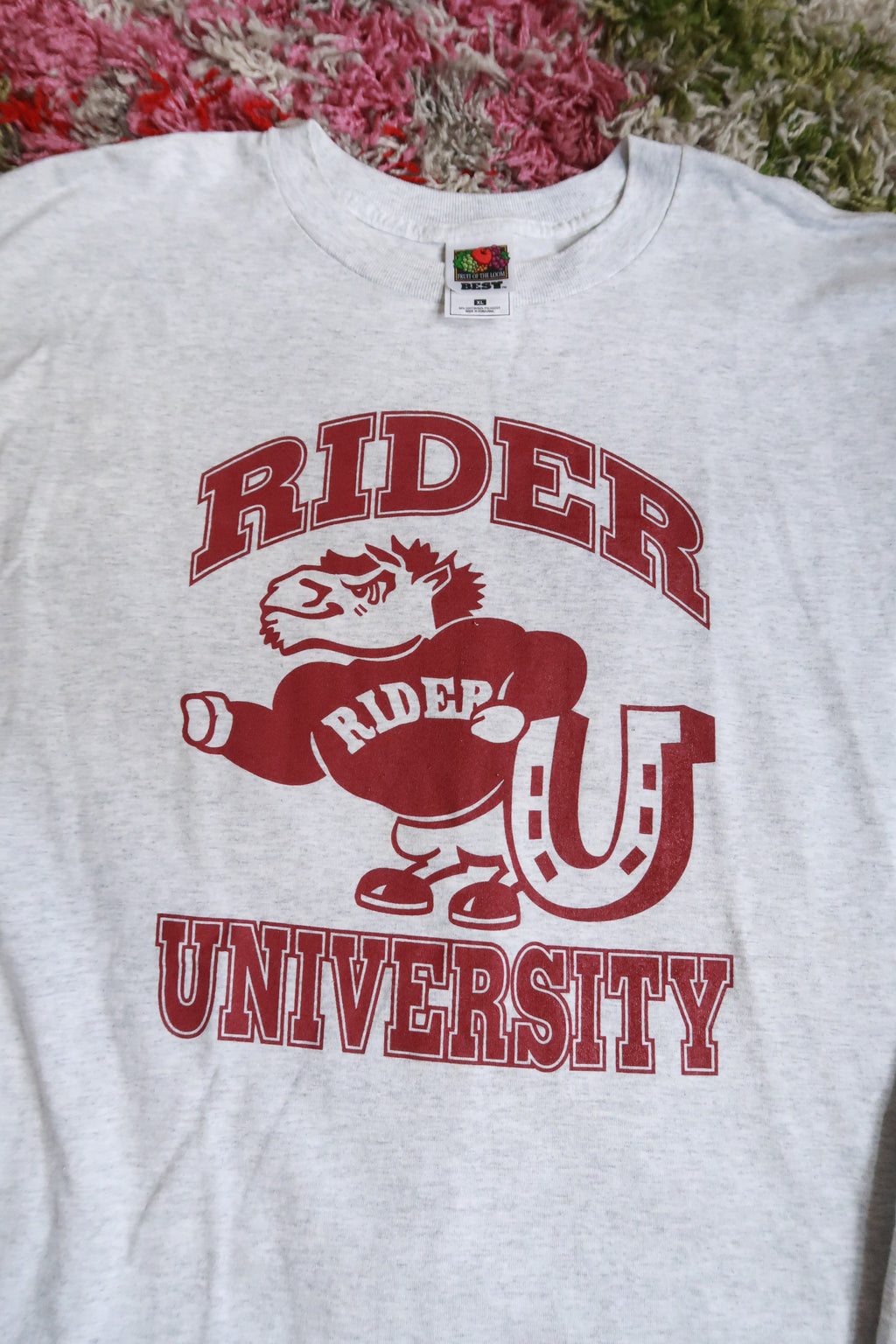 Vintage 90s Rider University Broncs Gray Long Sleeve Mascot Graphic T-Shirt