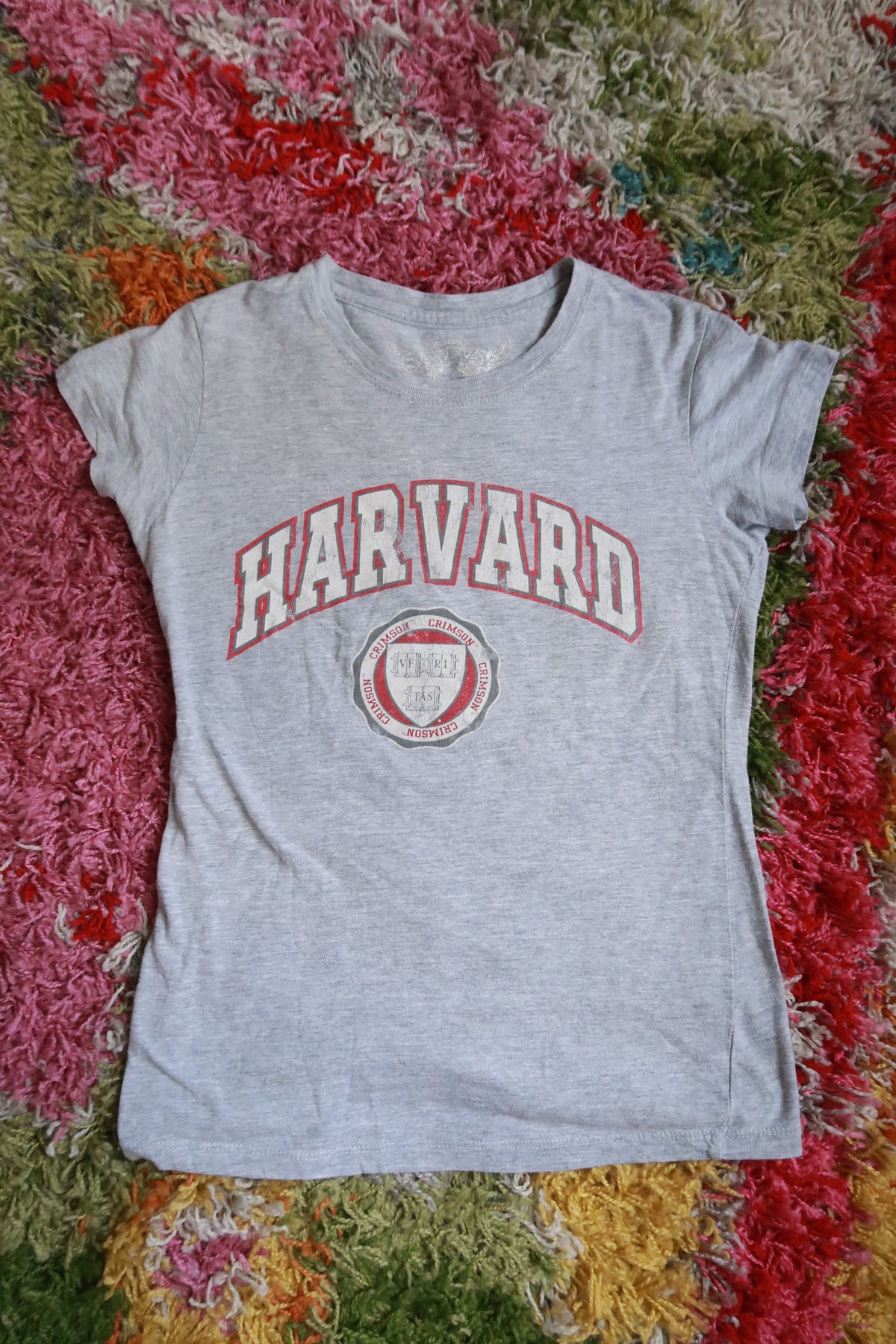 Harvard University Gray Fitted Graphic T-Shirt Crimson Collegiate Baby Tee