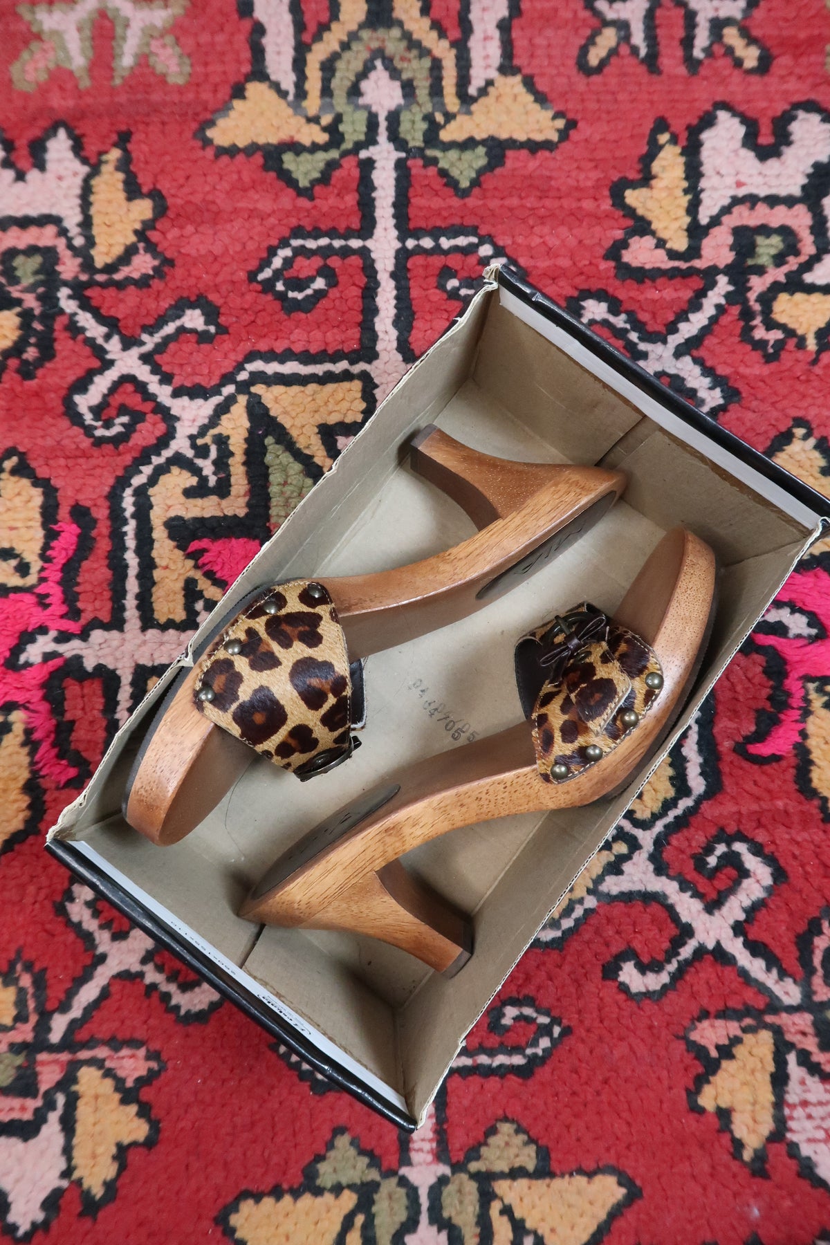 Deadstock Vintage MIA Pony Hair Leopard Print Wooden Mules – Y2K Heeled Sandals