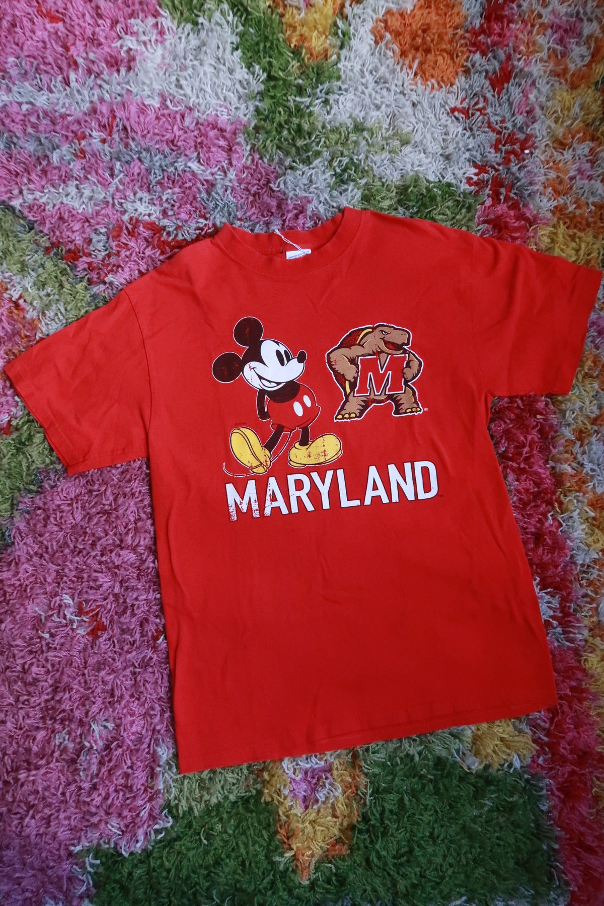 Vintage Disney Mickey Mouse University of Maryland Terrapins Red Graphic T-Shirt