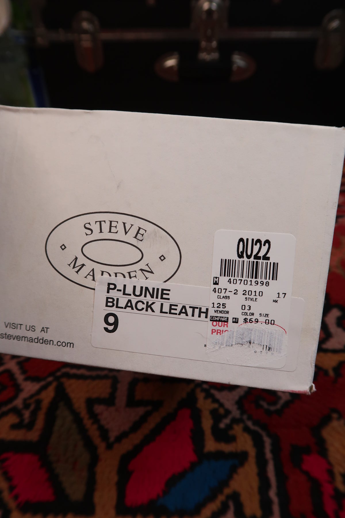 Deadstock vintage Steve Madden black platform wedges with strappy Y2K style, displayed on a neutral background.