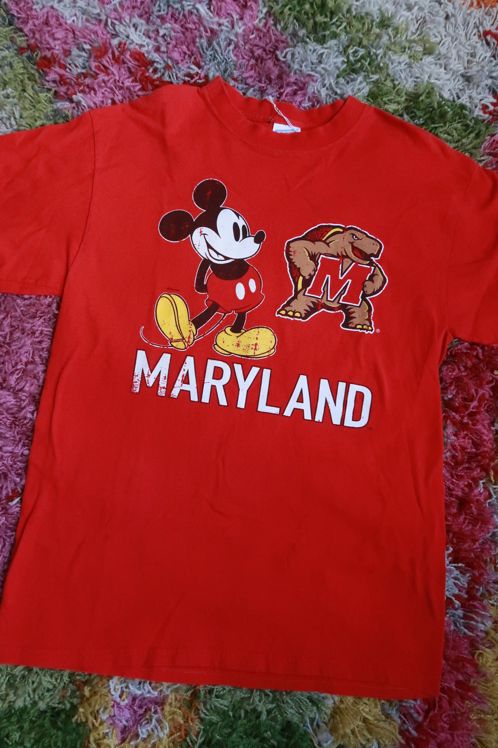 Vintage Disney Mickey Mouse University of Maryland Terrapins Red Graphic T-Shirt