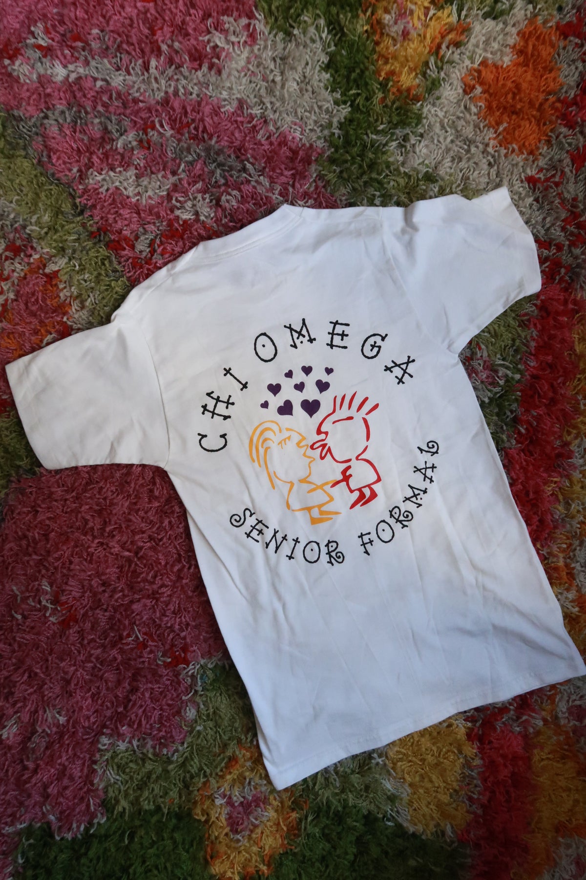 Vintage 1997 Chi Omega Senior Formal White Graphic T-Shirt Fraternity Sorority Tee