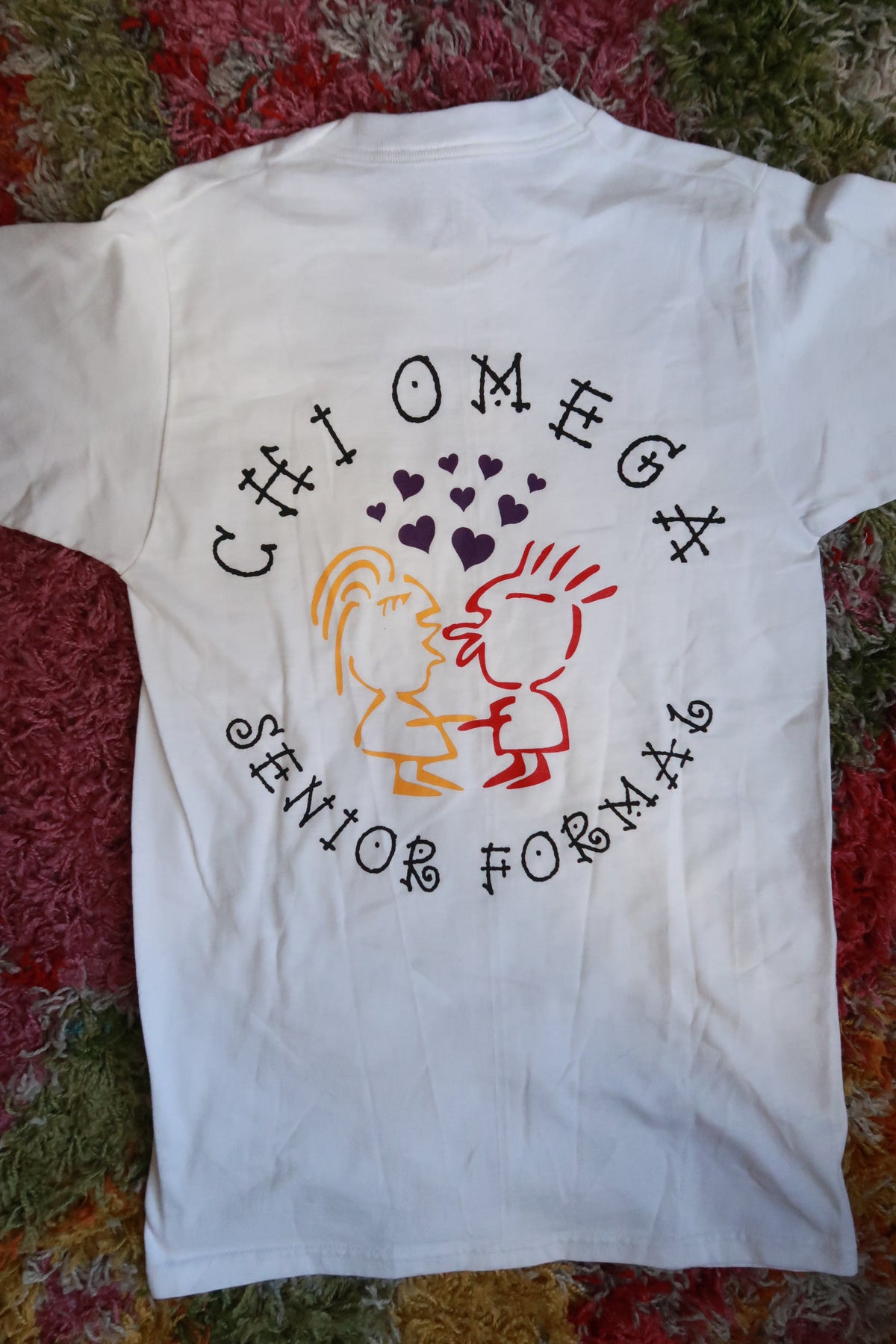 Vintage 1997 Chi Omega Senior Formal White Graphic T-Shirt Fraternity Sorority Tee
