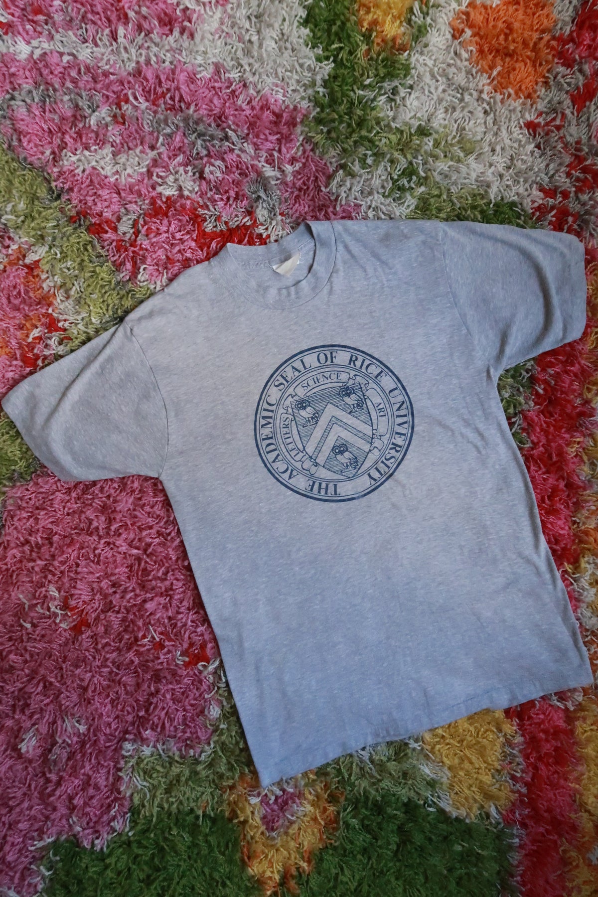 Vintage Rice University Academic Seal Gray Graphic T-Shirt Collegiate College Tee