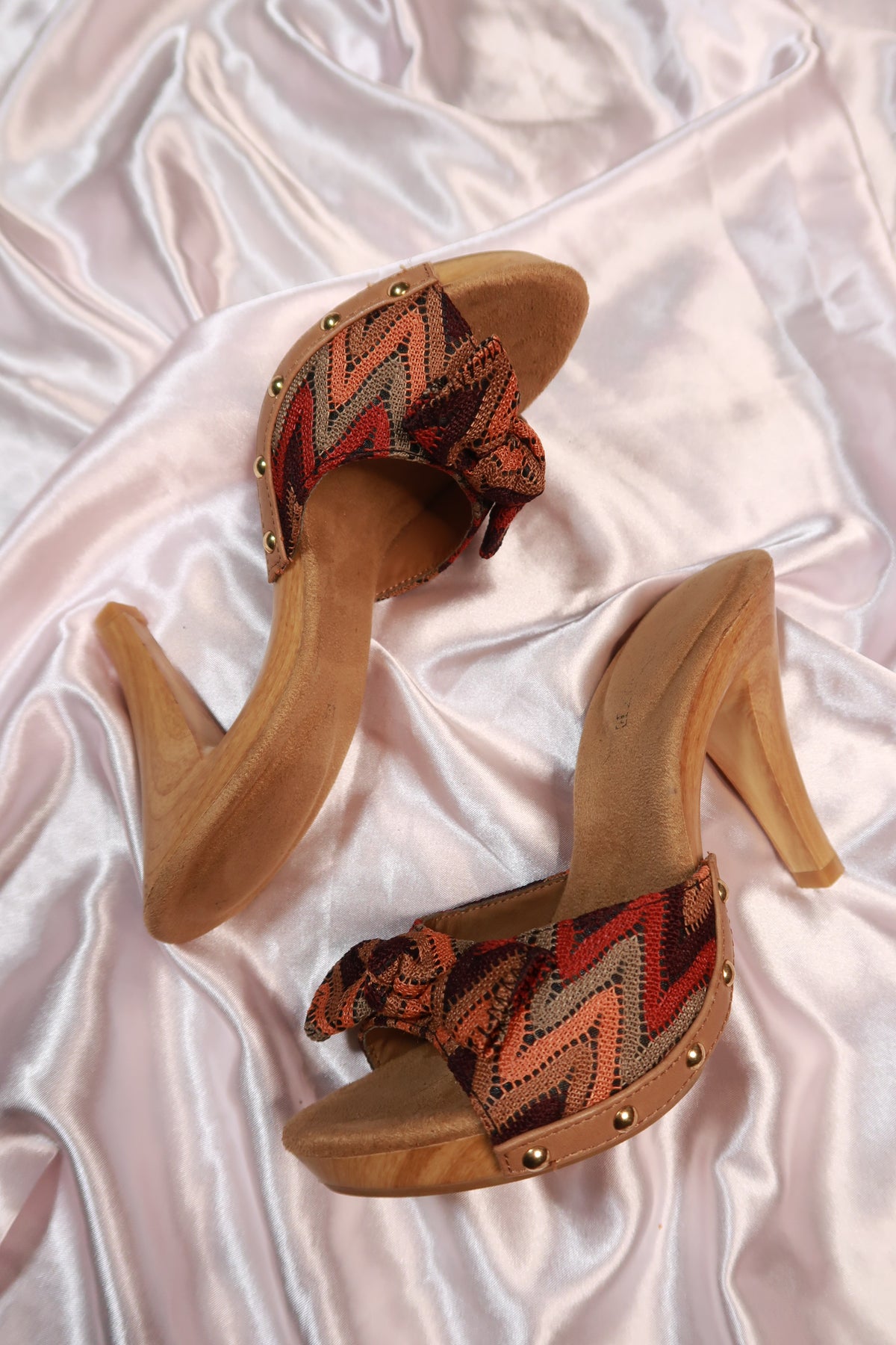 Lace Wooden Slide Heels - Elektra Vintage
