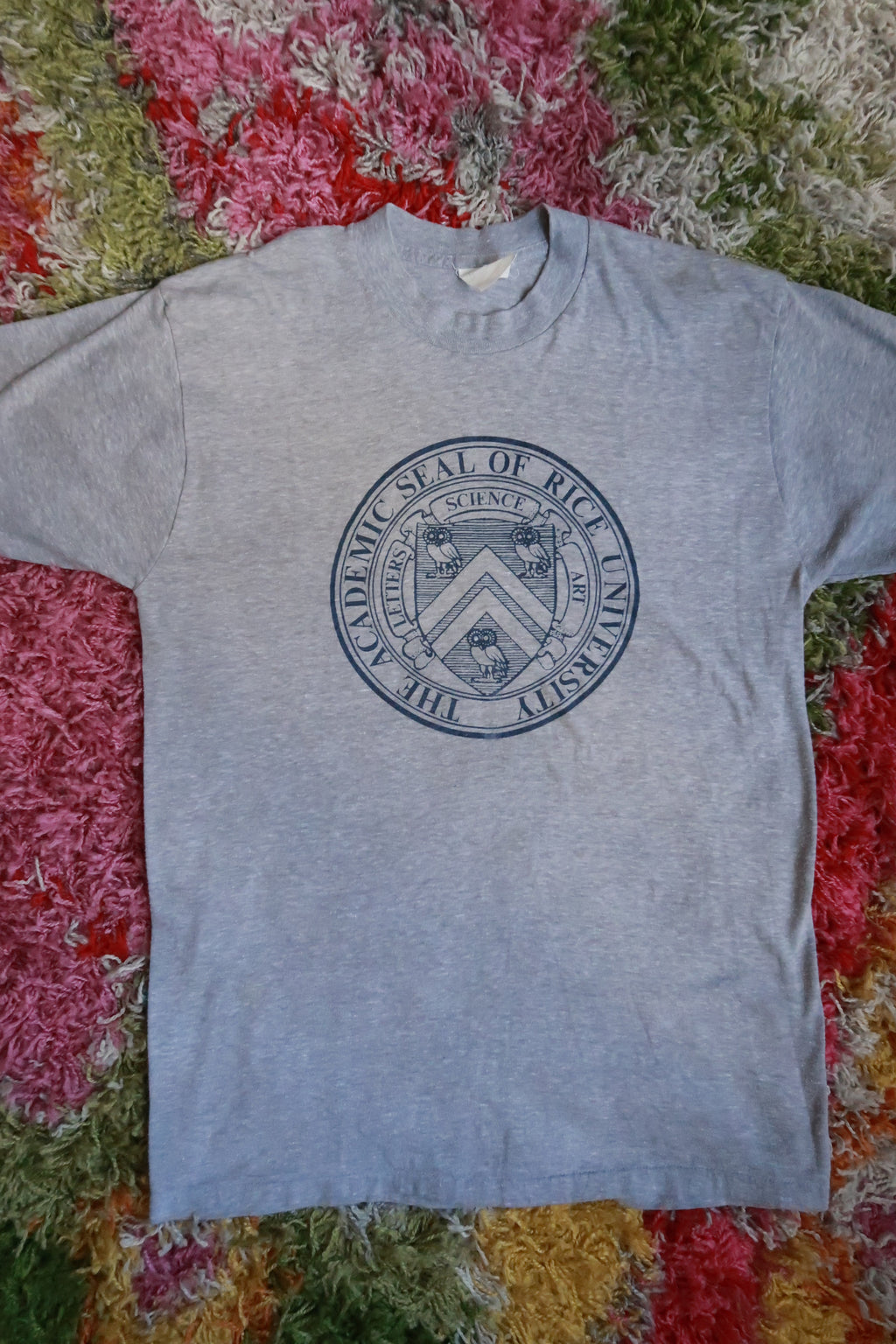 Vintage Rice University Academic Seal Gray Graphic T-Shirt Collegiate College Tee