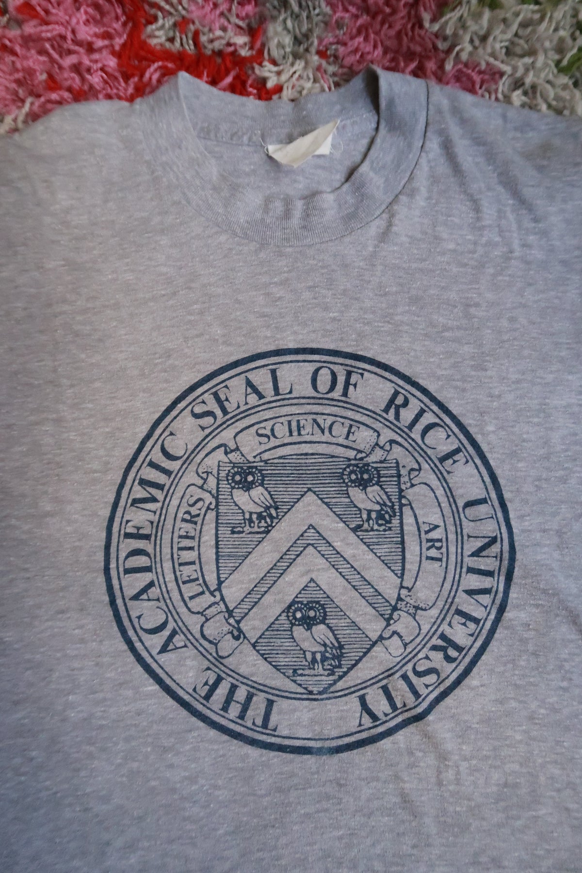 Vintage Rice University Academic Seal Gray Graphic T-Shirt Collegiate College Tee