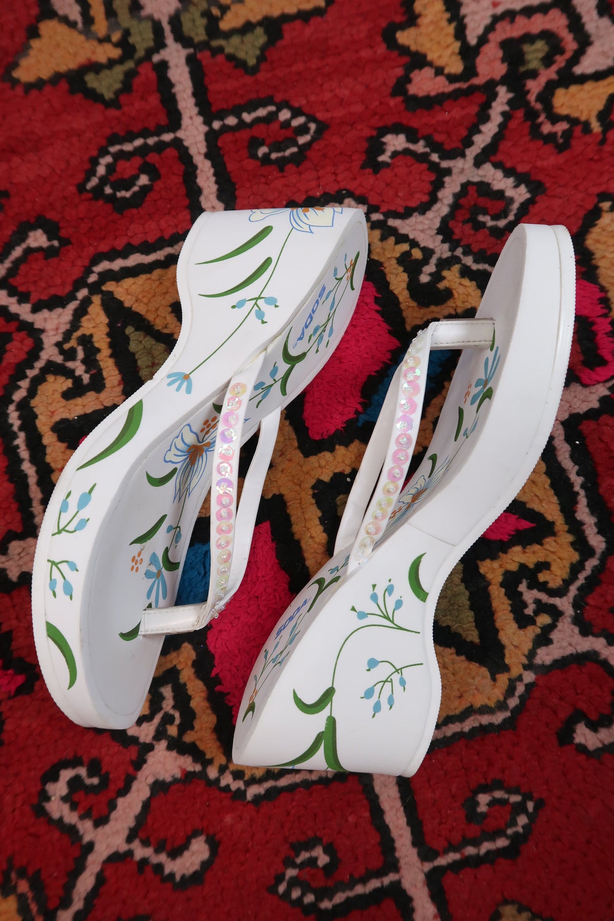 Deadstock Vintage Soda Floral Foam Wedge Sandals – Y2K Platform Flip Flops