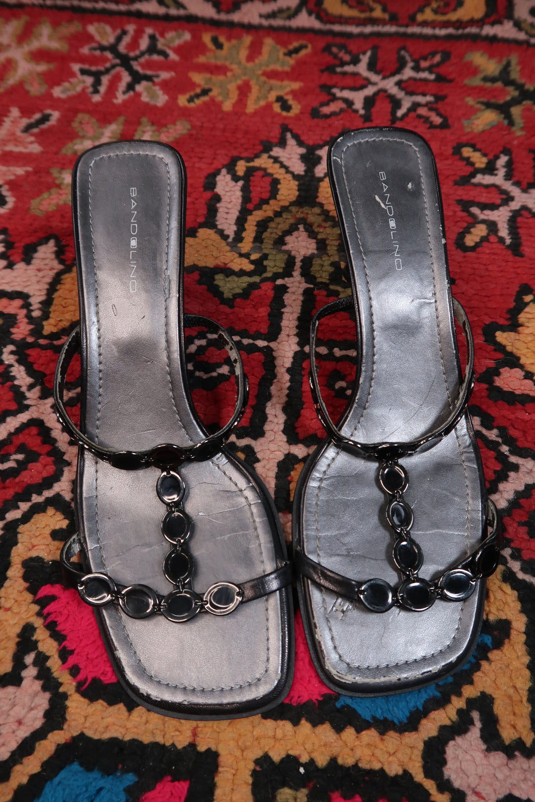 Vintage Bandolino Black Strappy Heels – Y2K Square Toe Sandals