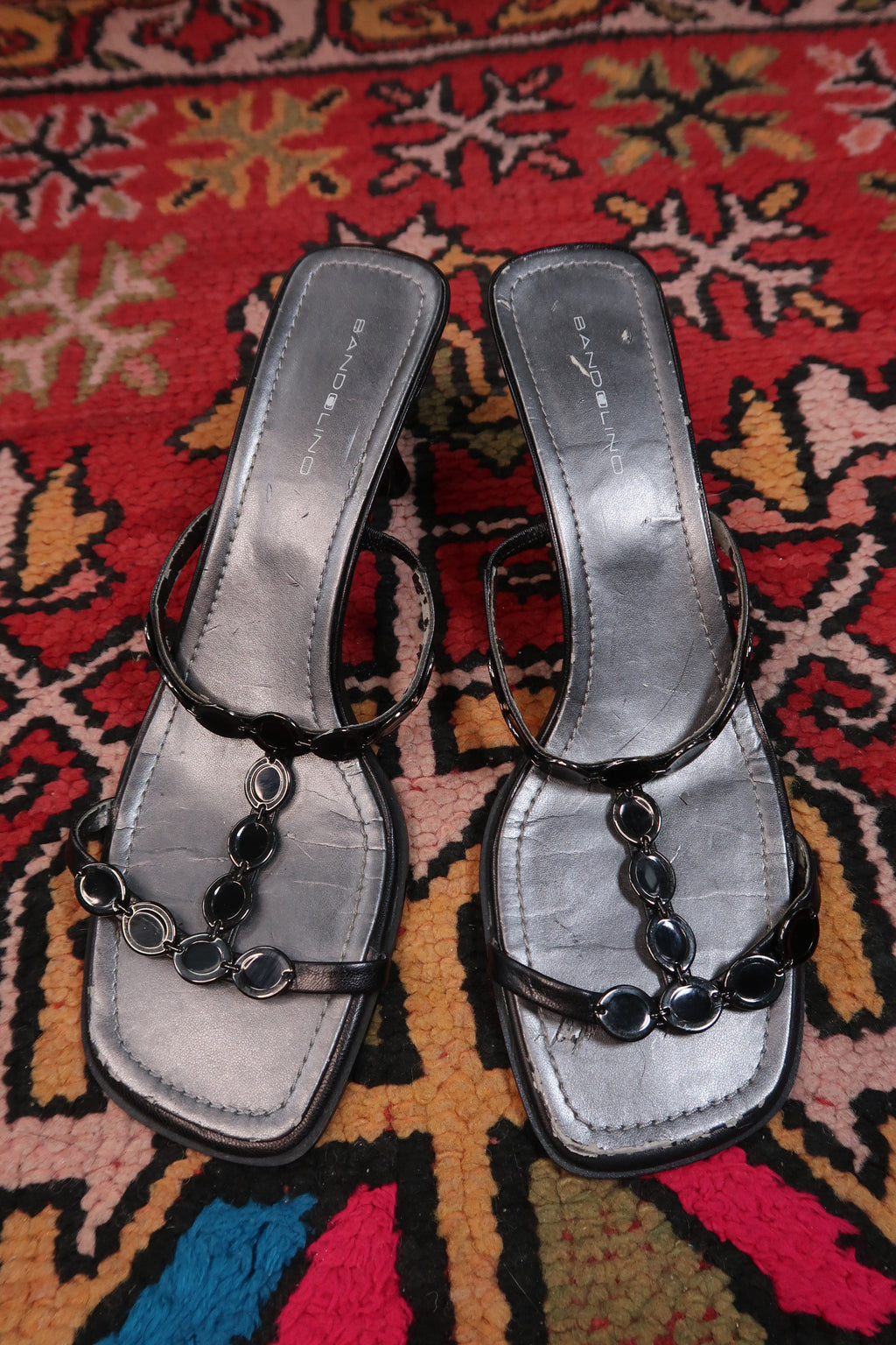 Vintage Bandolino Black Strappy Heels – Y2K Square Toe Sandals
