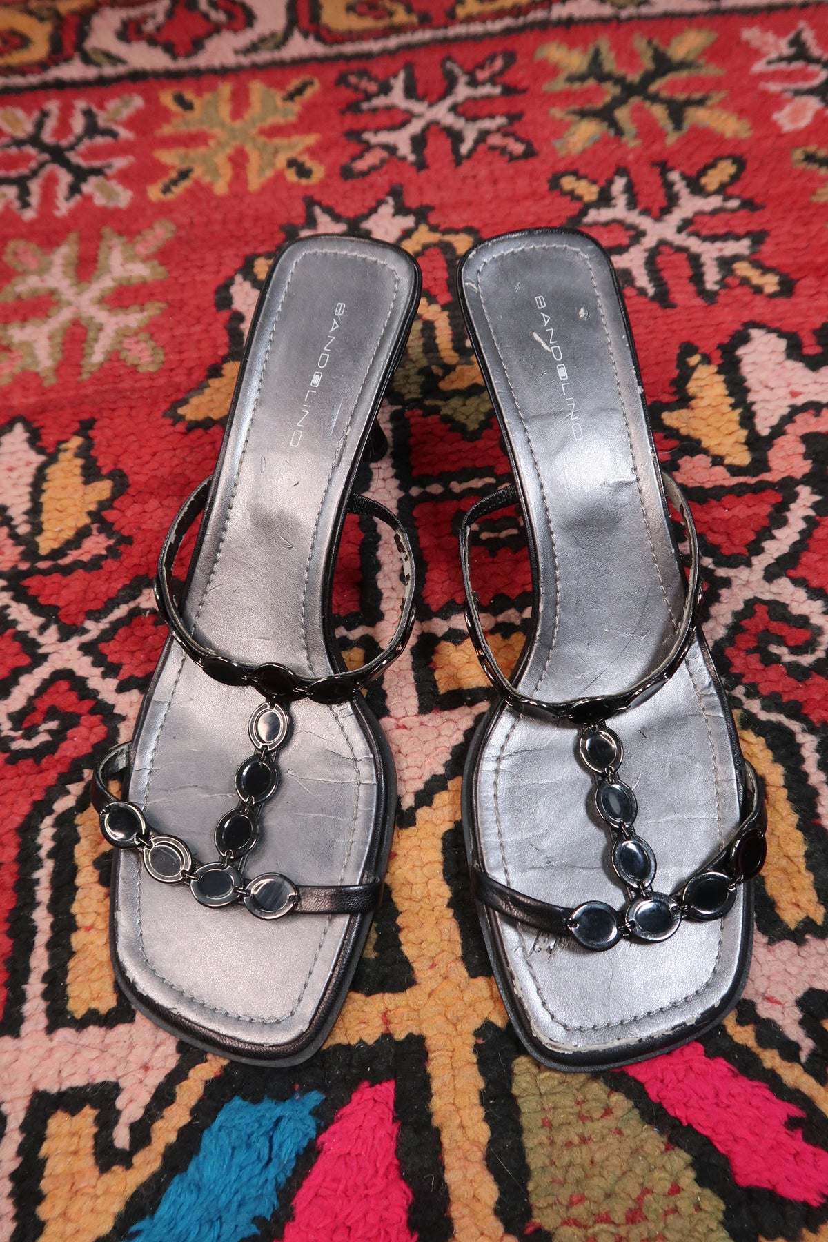 Vintage Bandolino Black Strappy Heels – Y2K Square Toe Sandals