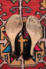 Load image into Gallery viewer, Vintage Isaac Mizrahi Black Heels with Neon Flower Detail – 90s/2000s Designer Sandals
