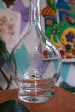 Load image into Gallery viewer, Vintage etched glass decanter with stopper featuring elegant cut floral design, perfect for barware and home décor by Elektra Vintage

