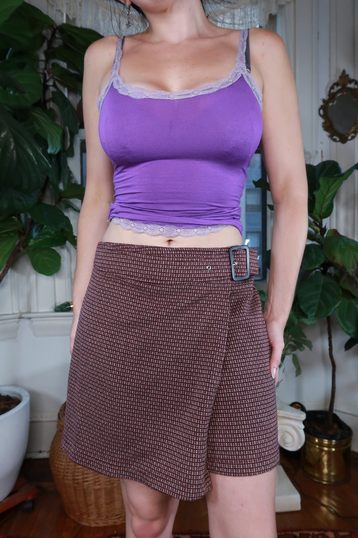 Vintage Express Burgundy Buckle Mini Skirt