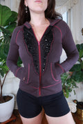 Elektra Vintage women's Y2K-inspired free people embellished zip-up hoodie with colorful details and vintage style.