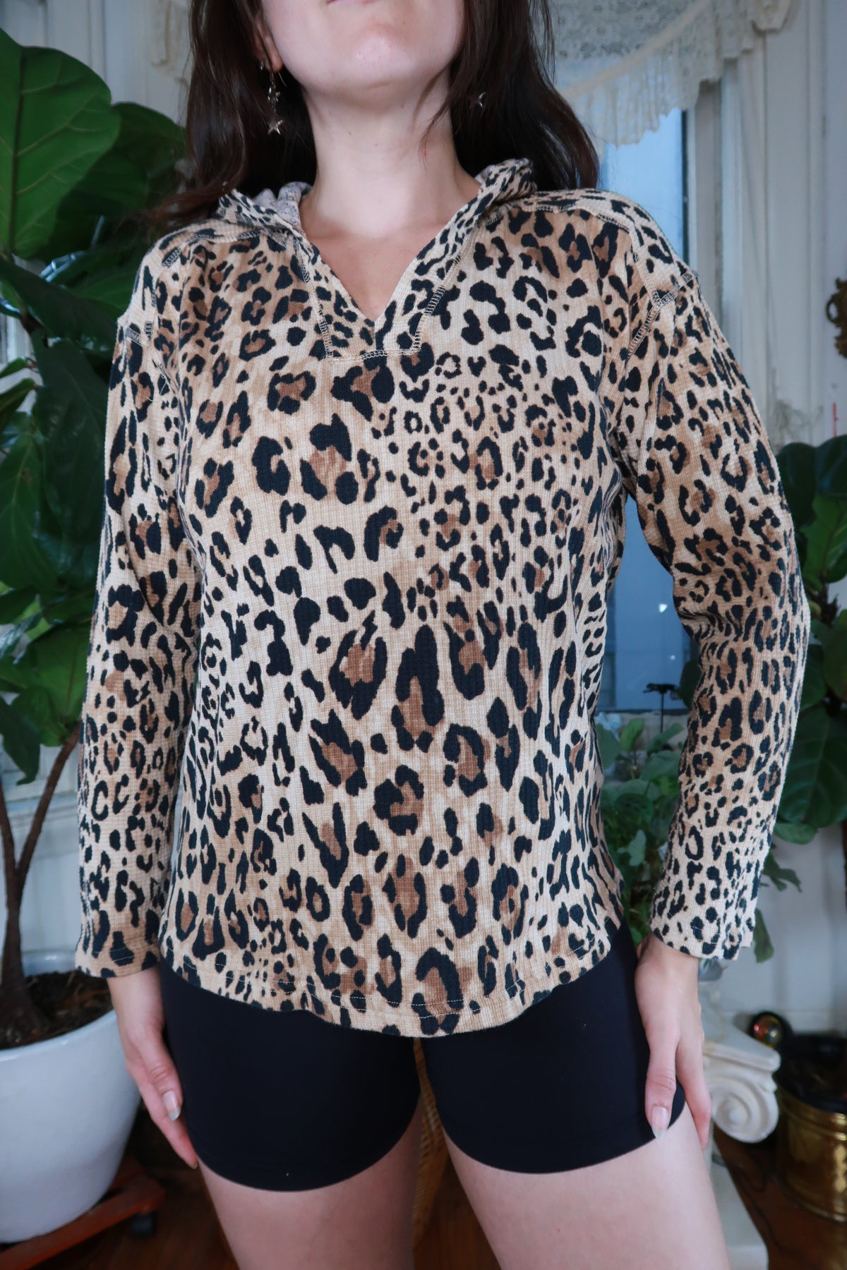 Vintage Y2K Leopard Print Hooded Top