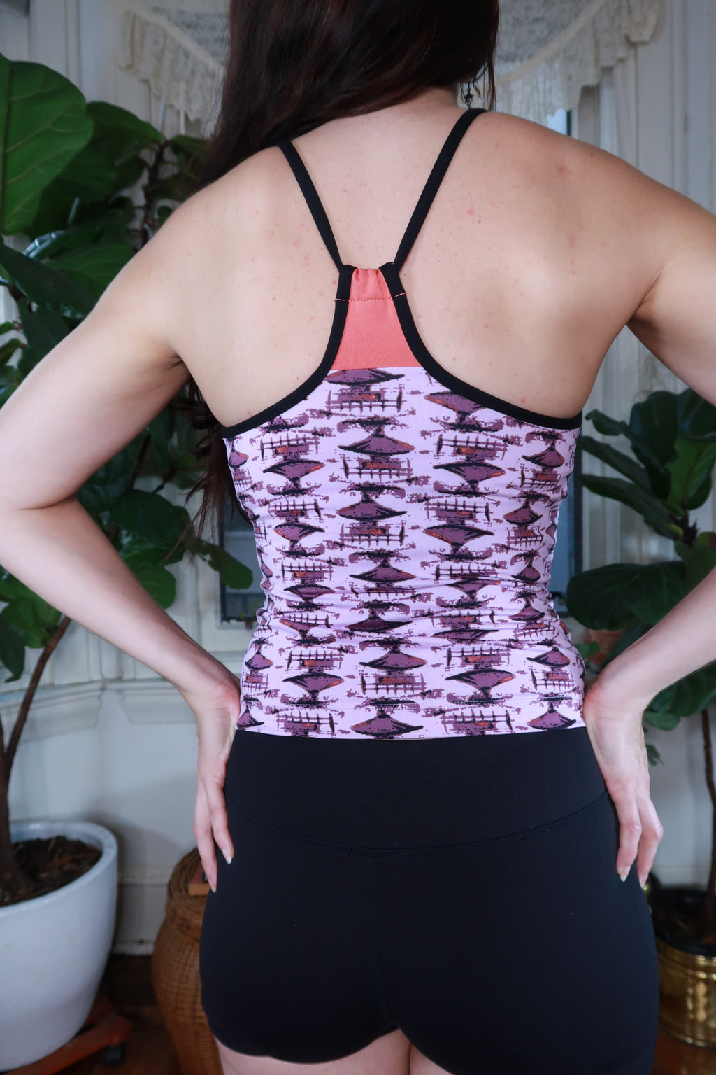 Elektra Vintage women's Y2K lilac printed racerback tank top with vintage-inspired design and graphic print, sleeveless style.