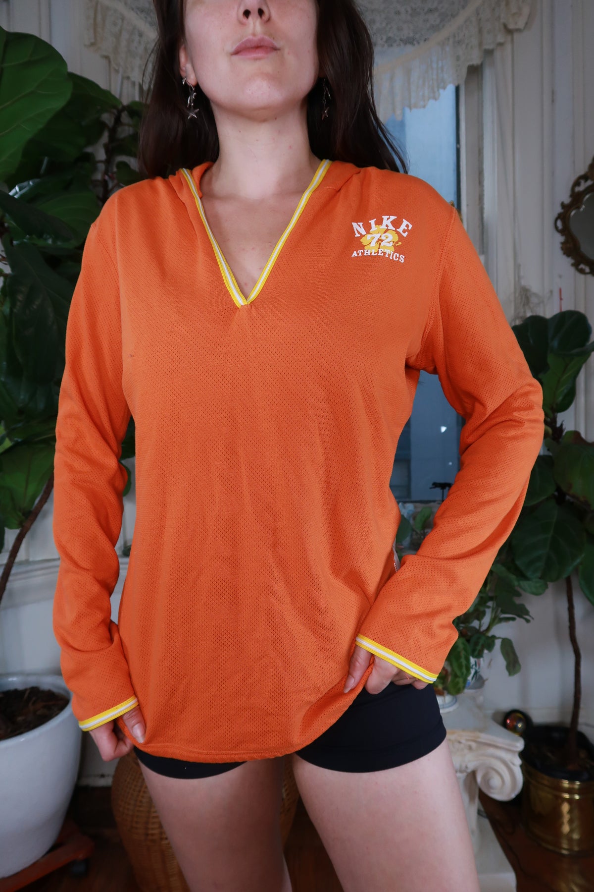 Vintage Y2K Nike Orange Mesh Floral Hoodie