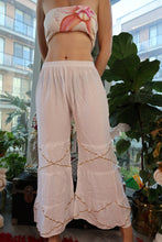Load image into Gallery viewer, Vintage 90s White Tiered Boho Lounge Pants with Gold Trim
