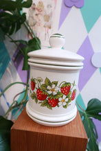 Load image into Gallery viewer, Vintage Elektra Vintage strawberry ceramic kitchen canister with lid, featuring retro floral design for stylish food storage.
