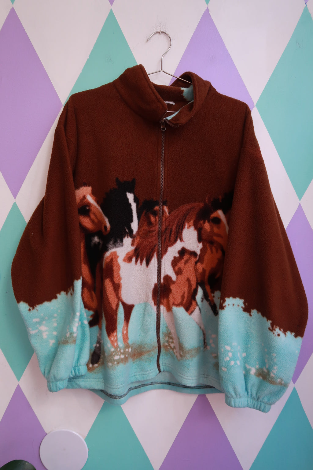 Vintage Horse Print Fleece Jacket