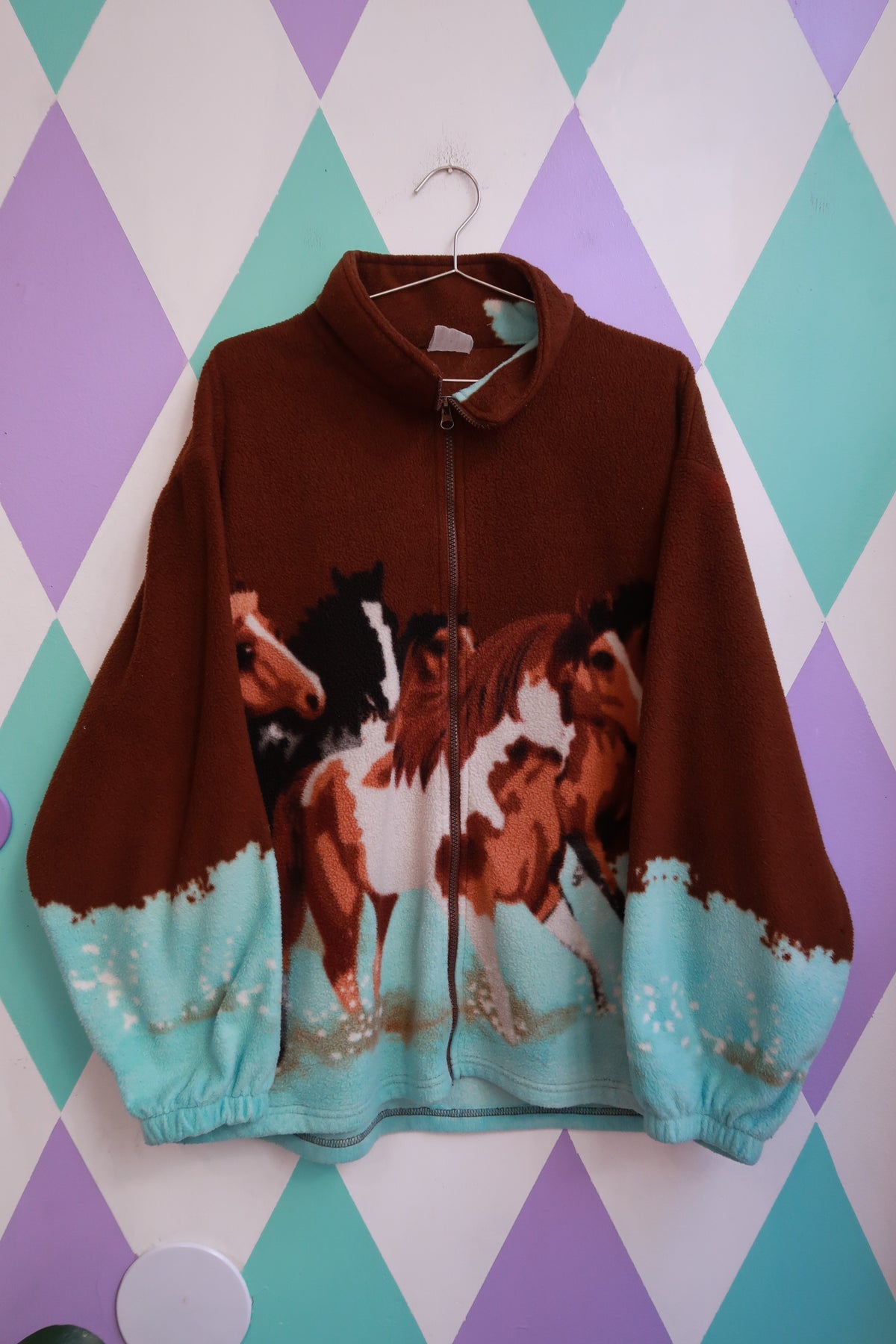Vintage Horse Print Fleece Jacket
