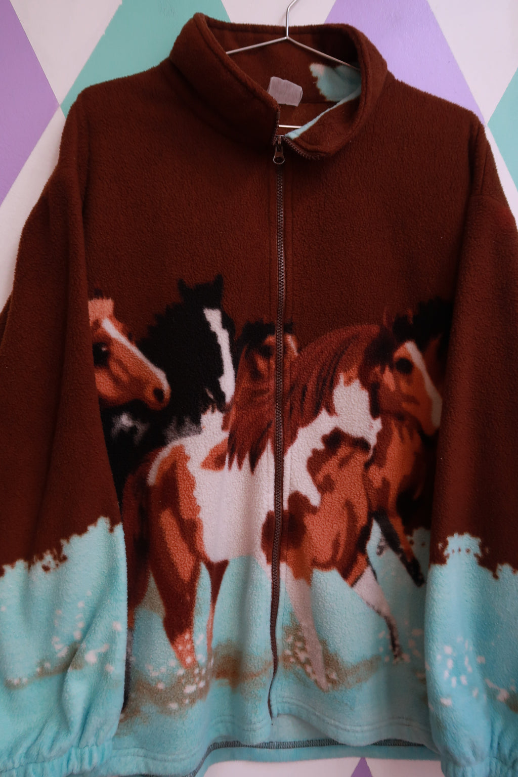 Vintage Horse Print Fleece Jacket