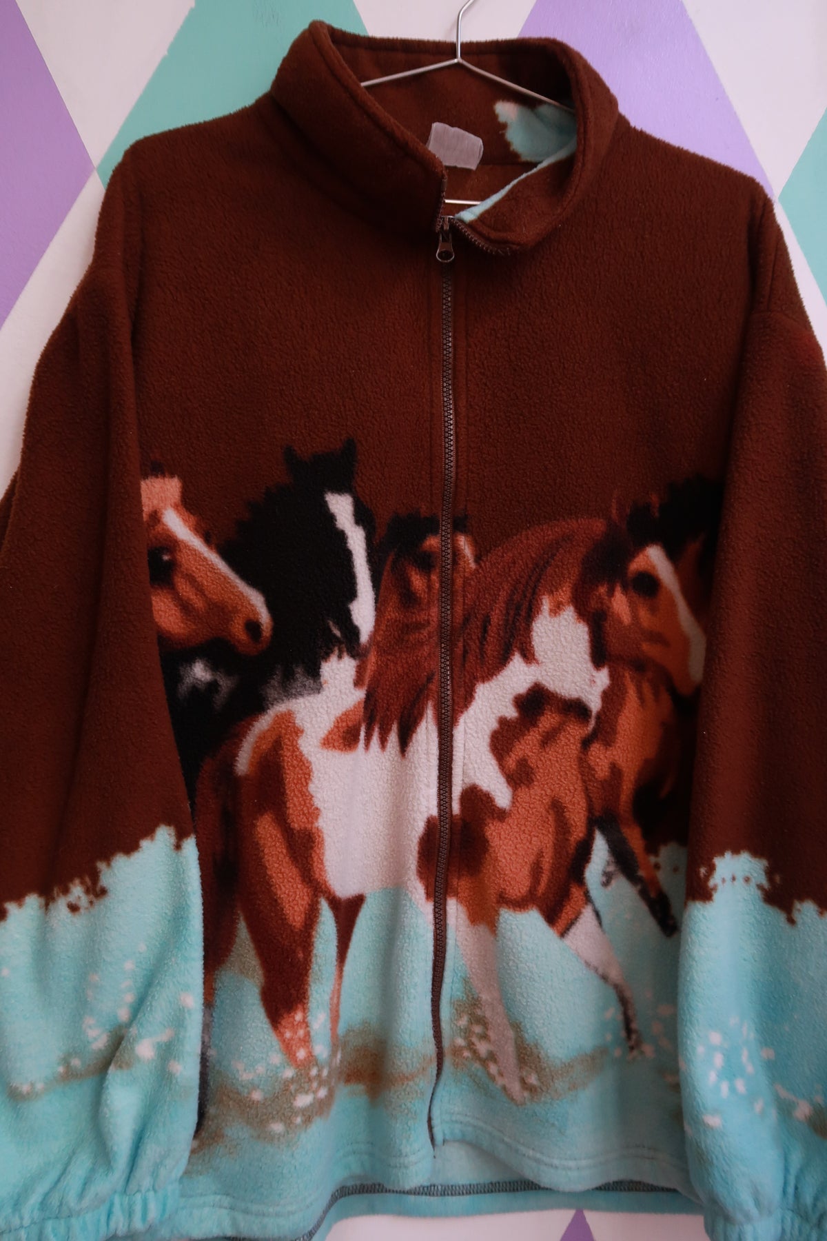 Vintage Horse Print Fleece Jacket