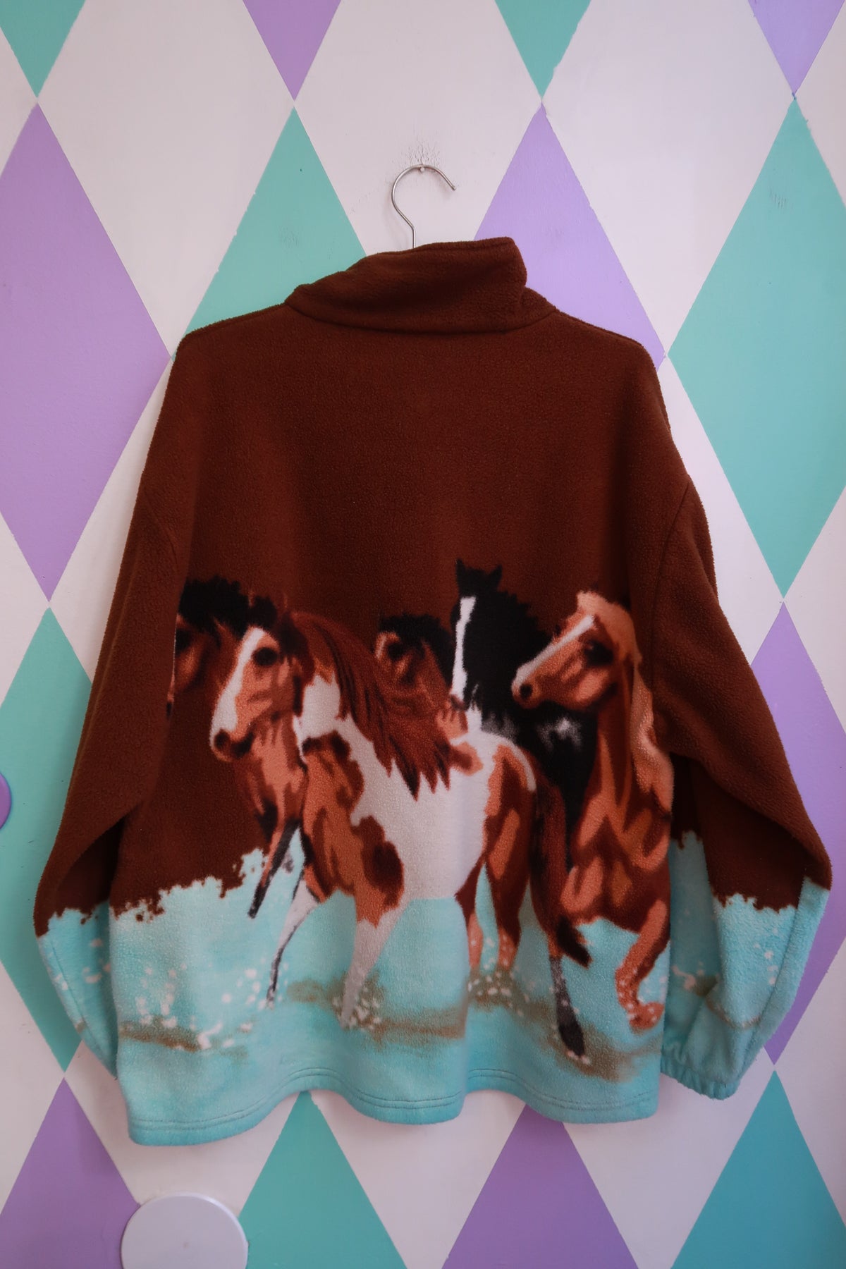 Vintage Horse Print Fleece Jacket