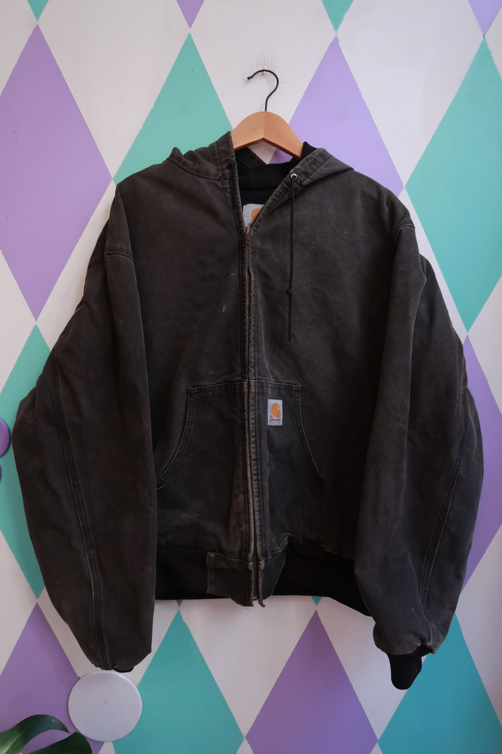 Vintage 90s Union Made Carhartt Black Distressed Hooded Jacket