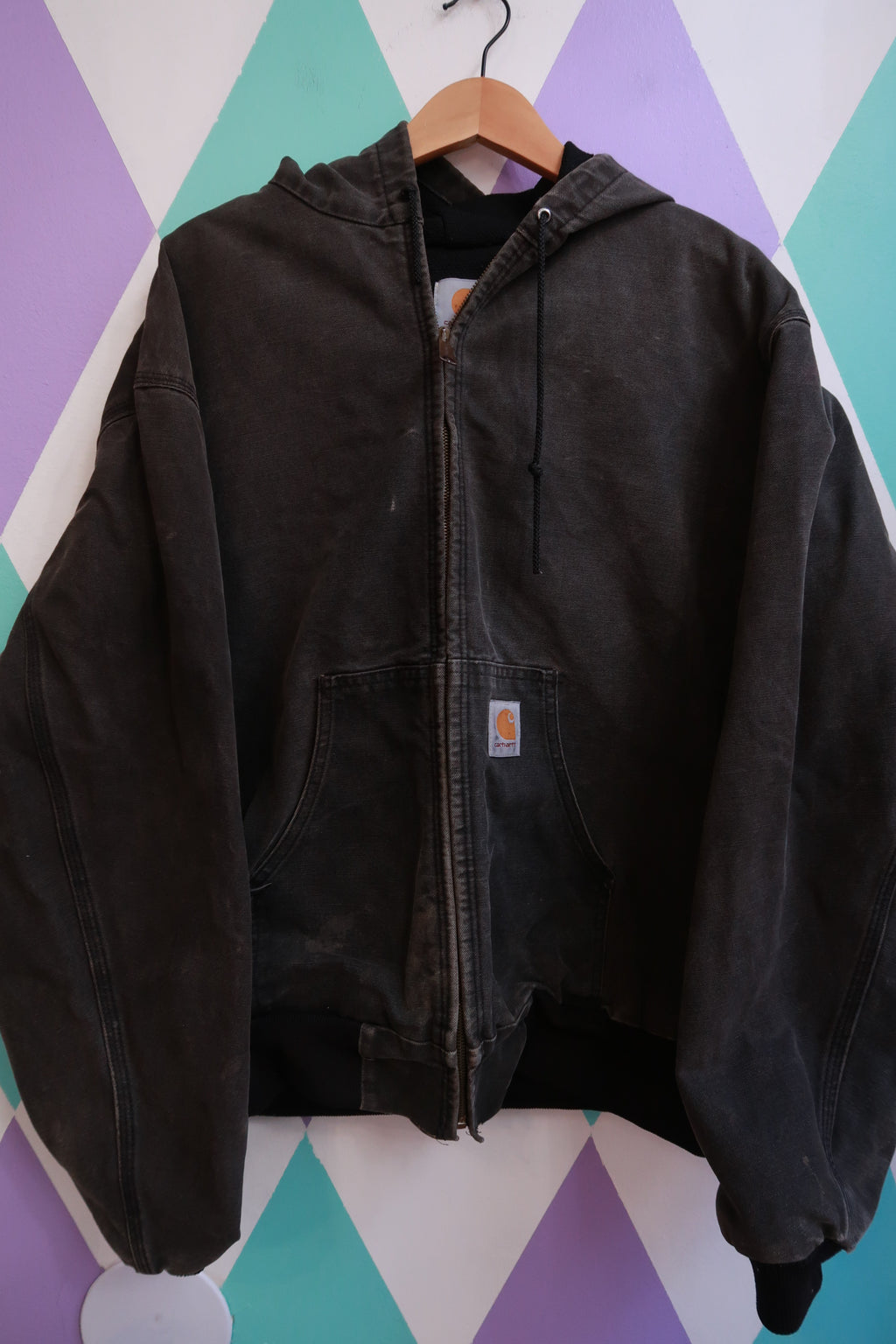 Vintage 90s Union Made Carhartt Black Distressed Hooded Jacket